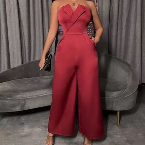 Wide Legged Tube Jumpsuit with Lapels